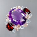 Pierścionek 25ct ametyst granaty topazy srebro r20