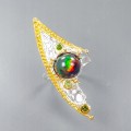 Artistic black opal ring diopsides size 14