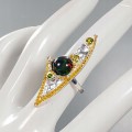 Artistic black opal ring diopsides size 14