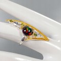 Artistic black opal ring diopsides size 14