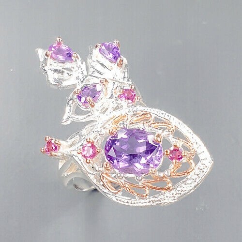 Artistic ring amethyst garnets size 14