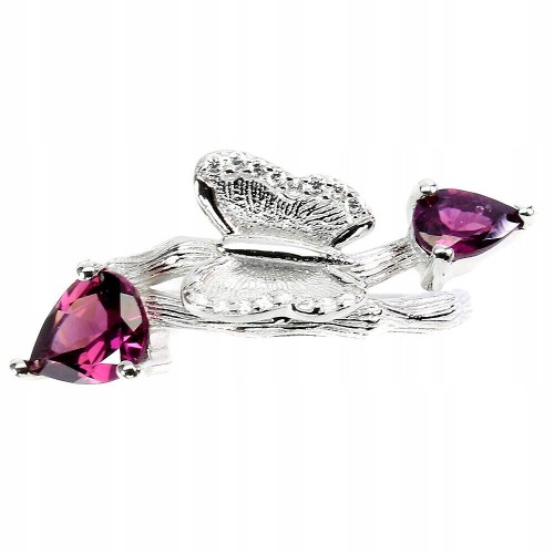 Natural silver ring with garnet butterfly - size 14.5