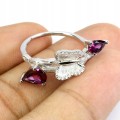 Natural silver ring with garnet butterfly - size 14.5