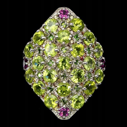 Pierścionek granaty diopsydy oliwiny szafiry r 17