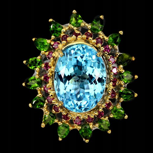 Srebrny pierścionek granaty r21 17ct topaz diopsyd