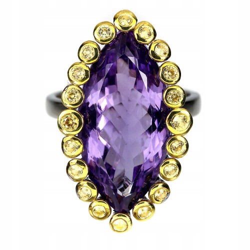 Pierścionek ametyst 14ct szafiry Songea srebro r17