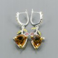 Artystyczne kolczyki cytryn Madeira granat diopsyd 4