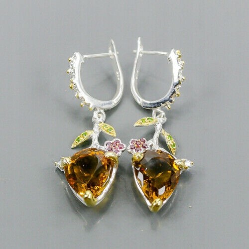 Artystyczne kolczyki cytryn Madeira granat diopsyd 4