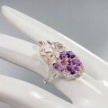 Artystyczny pierścionek ametysty diopsydy r14 żaba
