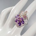 Artystyczny pierścionek ametysty diopsydy r14 żaba