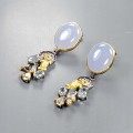Artystyczne kolczyki chalcedon cytryn żółw topaz 4