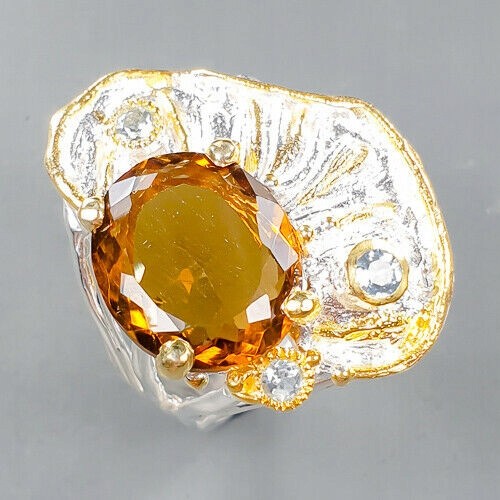 Artystyczny pierścionek kwarc koniakowy r 17 topaz