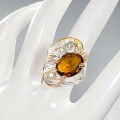 Artystyczny pierścionek kwarc koniakowy r 17 topaz