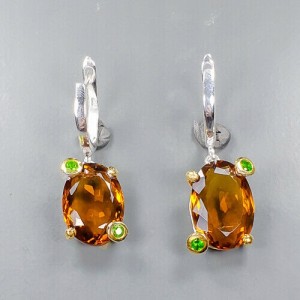 Artystyczne srebro kolczyki kwarc koniakowy 13ct 4