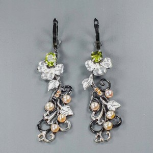 Artystyczne kolczyki naturalne oliwiny perły 4