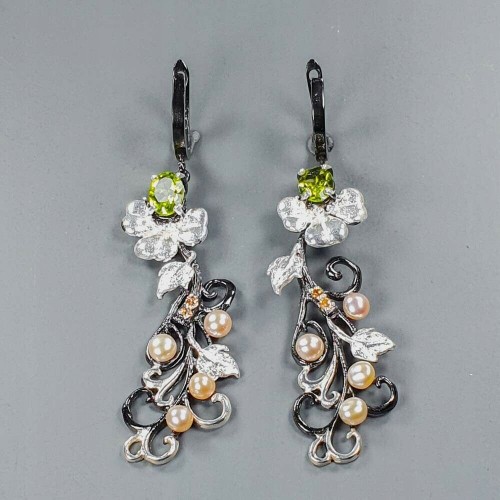 Artystyczne kolczyki naturalne oliwiny perły 4