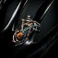 Artystyczny pierścionek cyrkonie czarny opal r 15