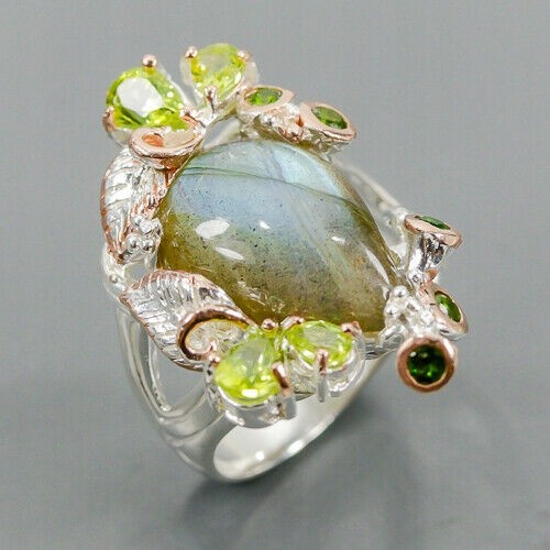 Artystyczny pierścionek diopsydy labradoryt r 18