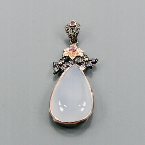 Artystyczny wisiorek granat 22ct chalcedon ametyst