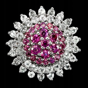 Pierścionek naturalne granaty białe topazy r 16