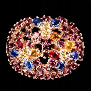 Srebrny pierścionek granaty r 15.5 kianity szafiry