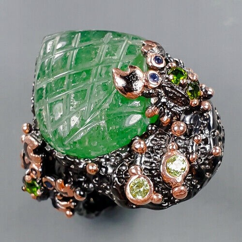 Artystyczny pierścionek awenturyn szafiry r 18.5