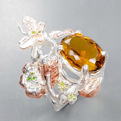 Artystyczny pierścionek 8ct kwarc koniak oliwin 19