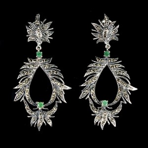 Srebrne kolczyki naturalne 3 szmaragdy markazyty