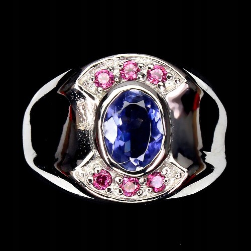 Pierścionek srebrny iolit 925 r 17.5 granaty