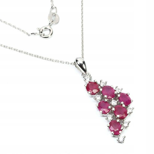 Elegancki srebrny 925 naszyjnik rubiny cyrkonie