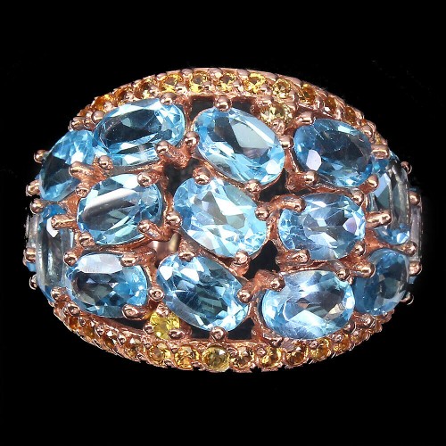 Pierścionek 925 r 16.5 Swiss Blue topazy szafiry