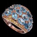 Pierścionek 925 r 16.5 Swiss Blue topazy szafiry