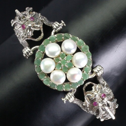 Bransoletka smok naturalne markazyty szmaragdy 925