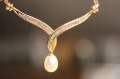 Złoty 14k naszyjnik diamenty perła certyfikat