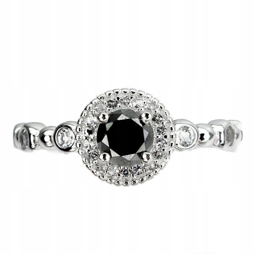 Pierścionek czarny diament 0.54ct srebrny r 14 AAA