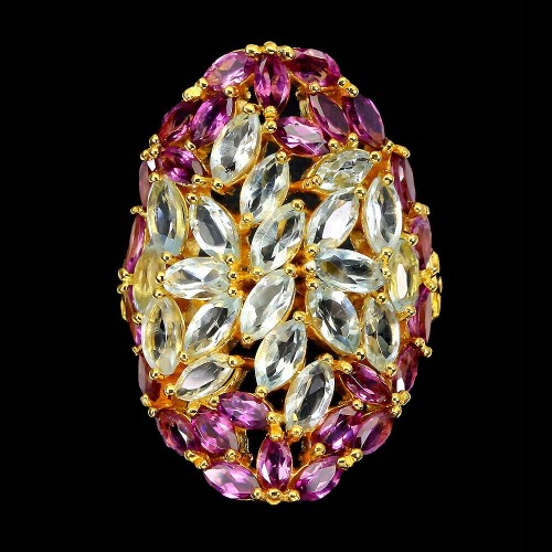 Pierścionek 925 naturalne granaty r 16 akwamaryny