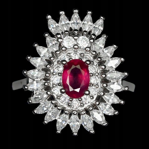 Pierścionek naturalny rubin cyrkonie srebro r 15