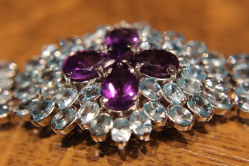 Silver bracelet with natural amethysts and zircons 2
