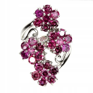 Srebrny pierścionek granaty rodolit 925 r 14 kwiat