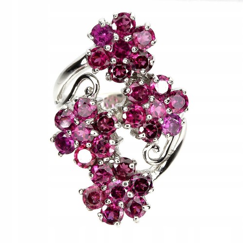 Srebrny pierścionek granaty rodolit 925 r 14 kwiat