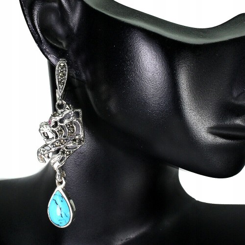 Srebrne kolczyki natural turkusy markazyt tygrys 4