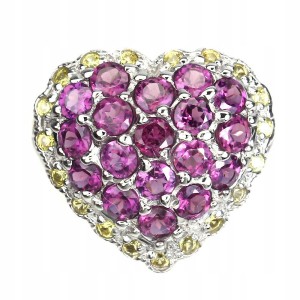 Pierścionek serce naturalne granaty szafiry r 17.5