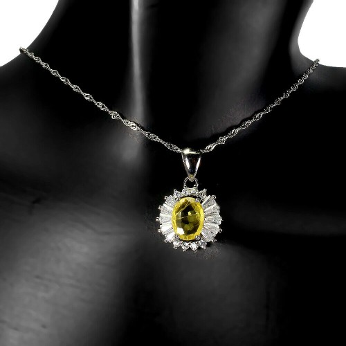 Naszyjnik srebrny cyrkonie żółty szafir naturalny