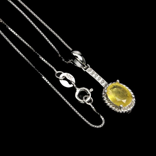 Naszyjnik srebrny żółty szafir 925 naturalny