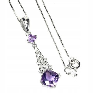 Srebrny naszyjnik naturalne ametysty cyrkonie 17