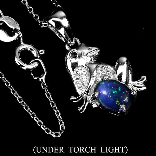 Naszyjnik srebrny naturalny topaz czarny opal żaba