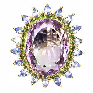 Srebrny pierścionek r 21.5 ametryn 24ct naturalny