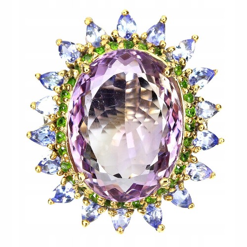 Srebrny pierścionek r 21.5 ametryn 24ct naturalny