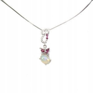 Srebrny naszyjnik opal ognisty granaty delikatny