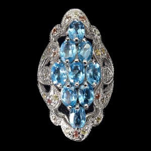 Pierścionek 925 szafiry London Blue Topazy r 17